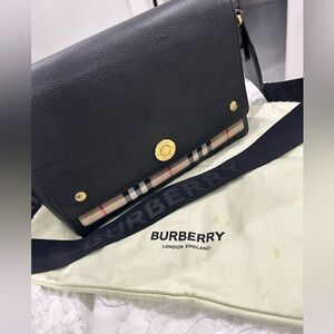 Burberry Note Leather & Vintage Check Crossbody Bag